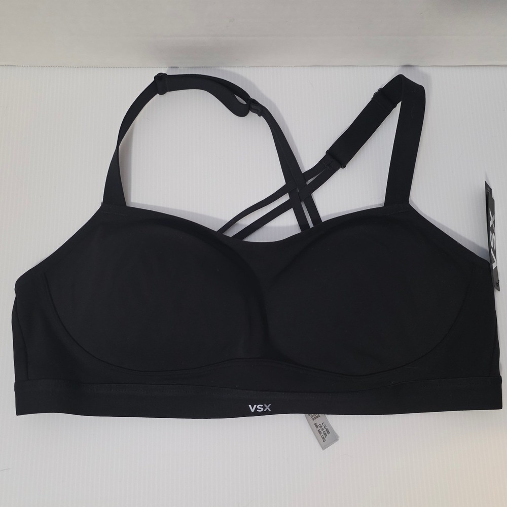 VSX Angel Sports Bra Large Black New With Tags Victorias Secret Halter Cross